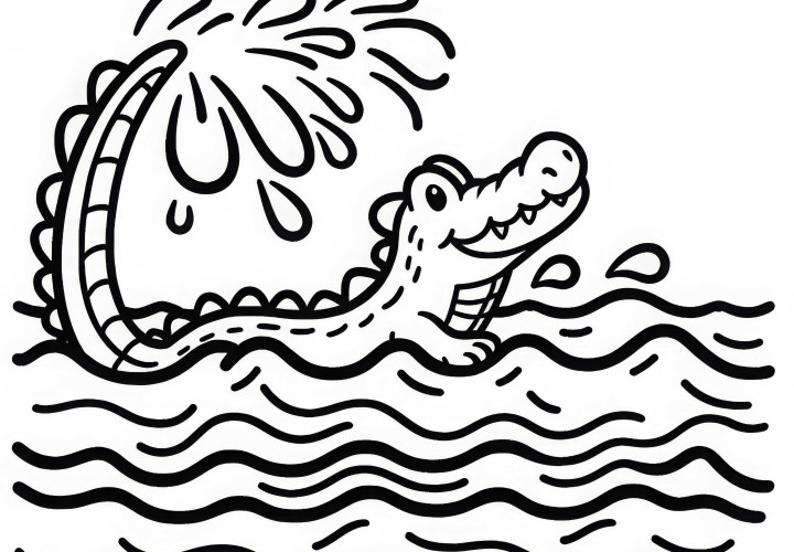Alligator zasiahne chvostom vodu – Maľovanka Jednoduché Zadarmo