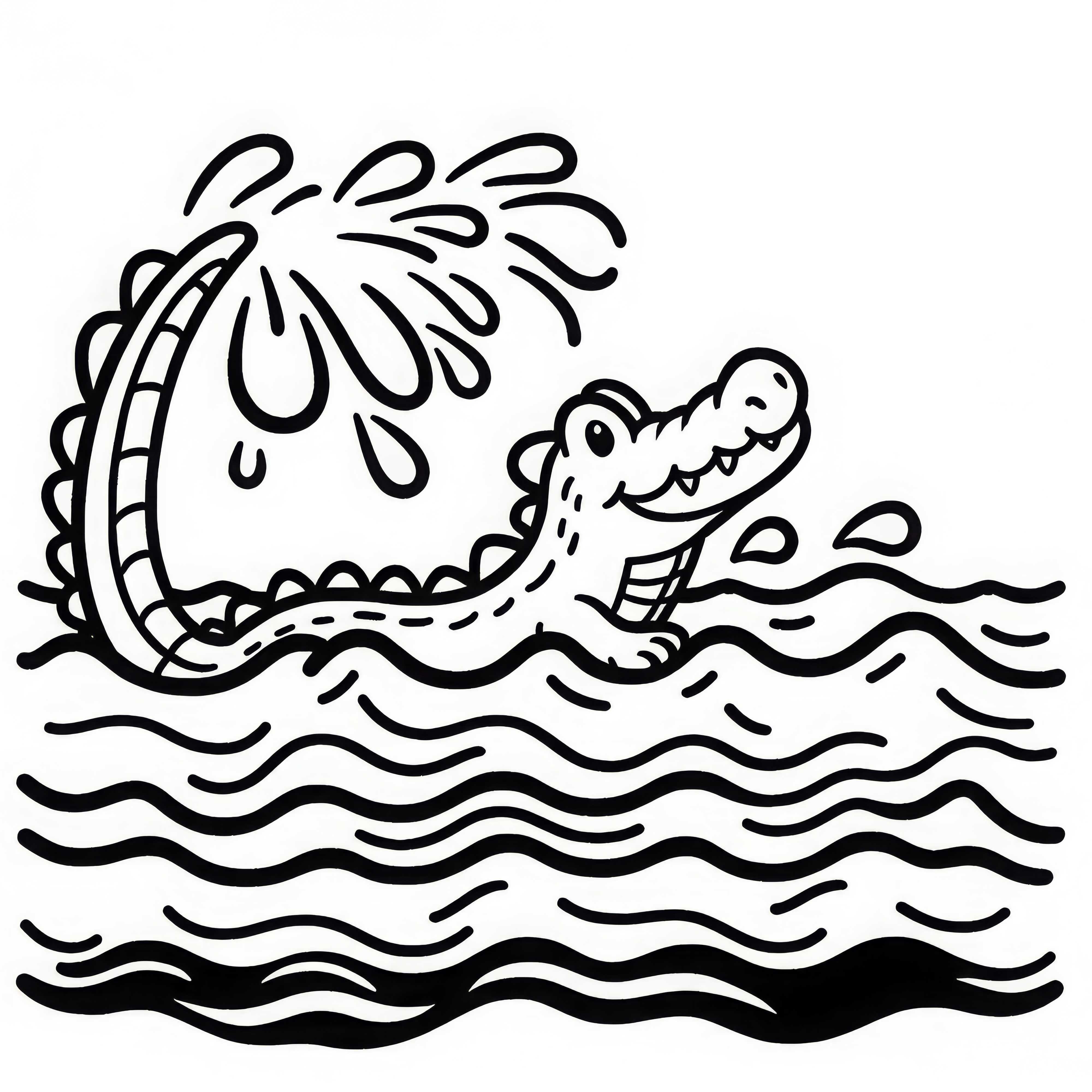 악어가 꼬리로 물을 친다 - 간단한 무료 색칠 공책 악어가 꼬리로 물을 휘젓는다 - 간단한 색칠 공예 무료 배포