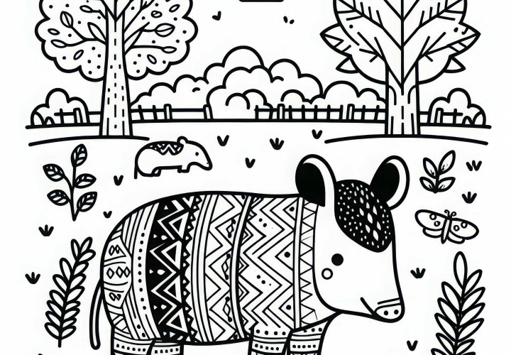 Coloring page of a tapir - Simple and Free