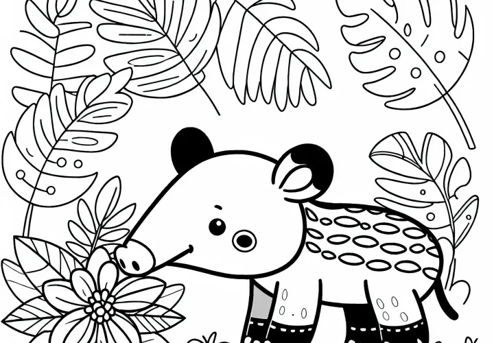 Любопытный тапир нюхает цветок – Бесплатная раскраска