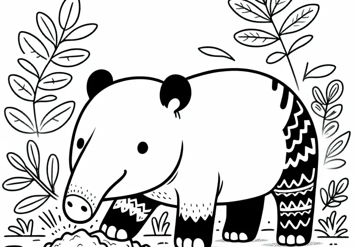 Тапир копает носом корни в земле – бесплатная раскраска