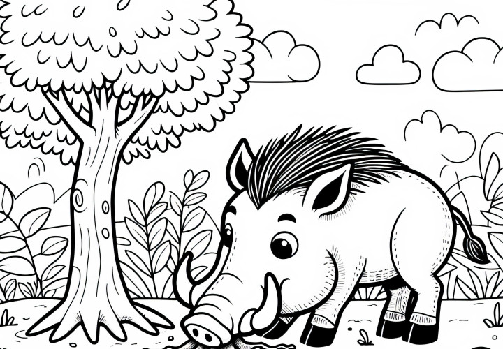Warzenschwein gräbt nach Wurzeln – einfaches Ausmalbild kostenlos Warzenschwein gräbt nach Wurzeln – einfaches Ausmalbild kostenlos