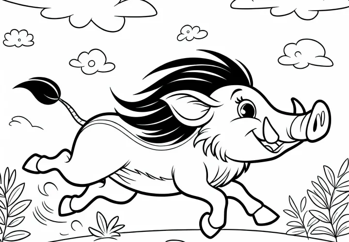 Бородавочник бегает по саванне – Раскраска бесплатно