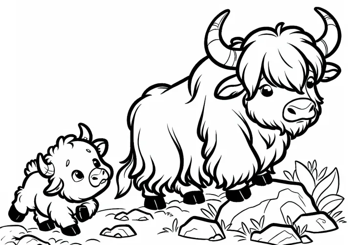 Якалб неуклюже следует за своей матерью – бесплатный раскрас