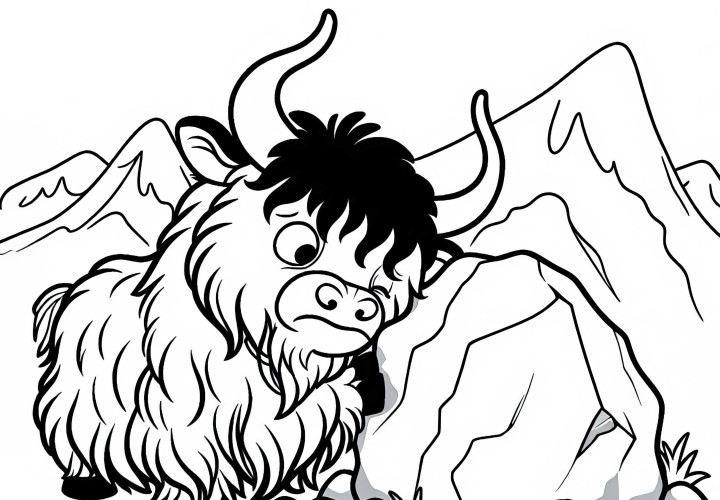 Yak reibt sich am Felsen – Ausmalbild kostenlos herunterladen Yak reibt sich am Felsen – Ausmalbild kostenlos herunterladen