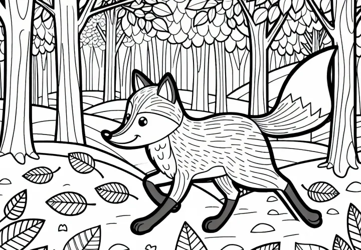 Róka fut az őszi erdő táján - Ingyenes színezőlap