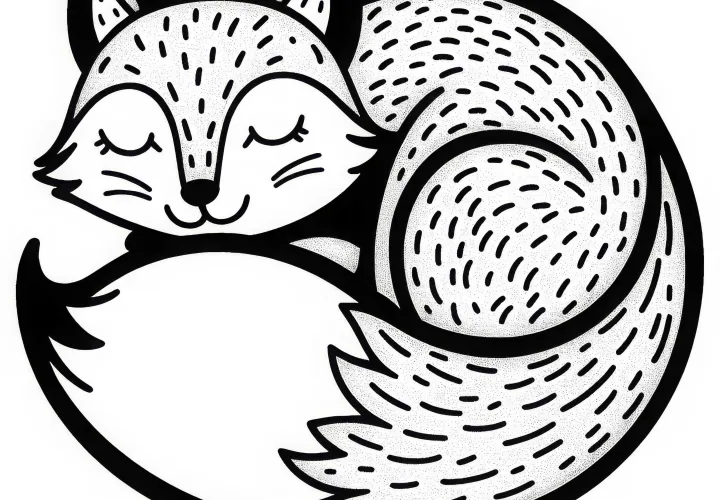 A vörös róka összegömbölyödve fekszik és alszik - Ingyenes színező sablon