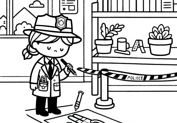 警官が現場を調査中：簡単で無料の塗り絵