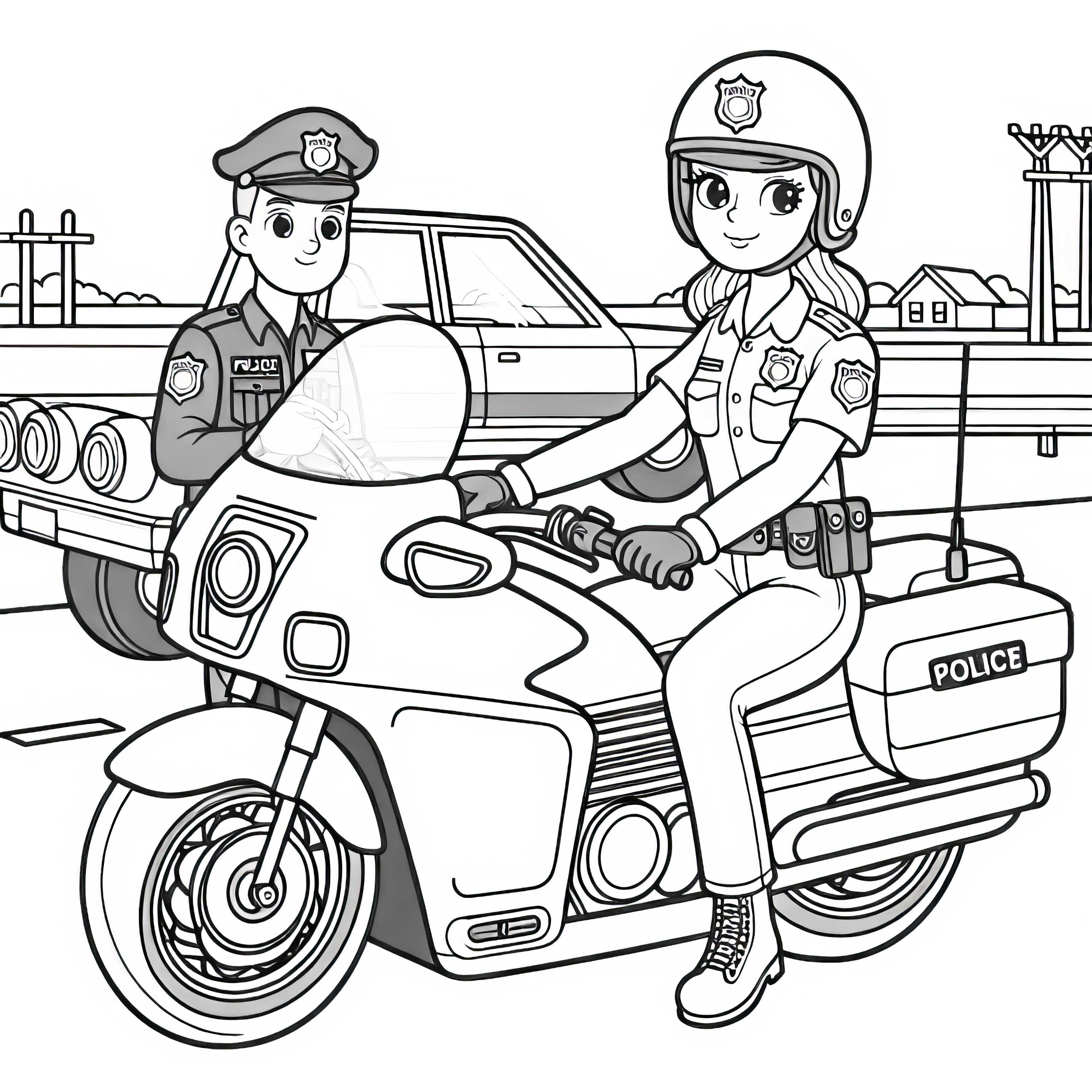 Polizistin auf Motorrad Ausmalbild Gratis