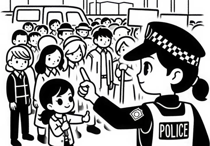 Polizistin bei Demonstration – Ausmalbild zum Ausdrucken Polizistin bei Demonstration – Ausmalbild zum Ausdrucken