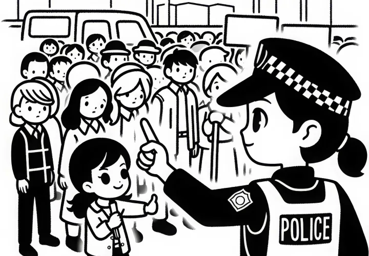 デモでの女性警官 - 印刷できる塗り絵