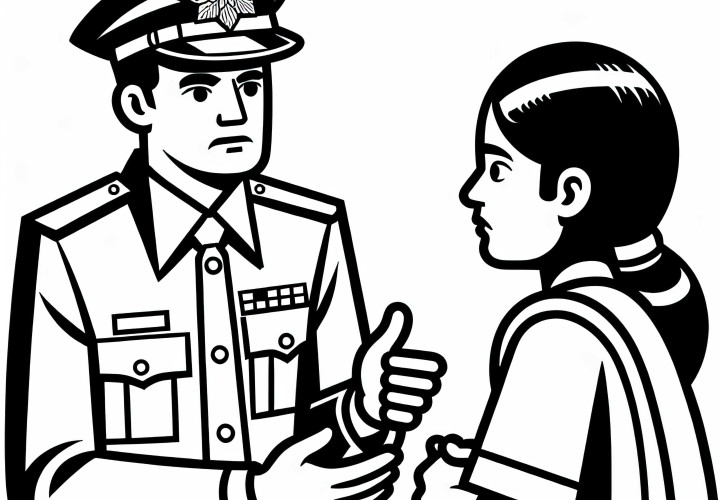 Polizist nimmt Aussage einer Zeugin auf – Ausmalbild kostenlos Polizist nimmt Aussage einer Zeugin auf – Ausmalbild kostenlos