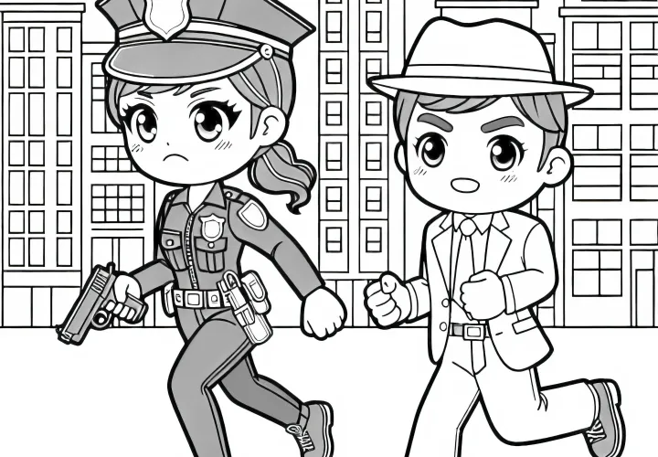 警察官と疑わしいキャラクター - 無料塗り絵