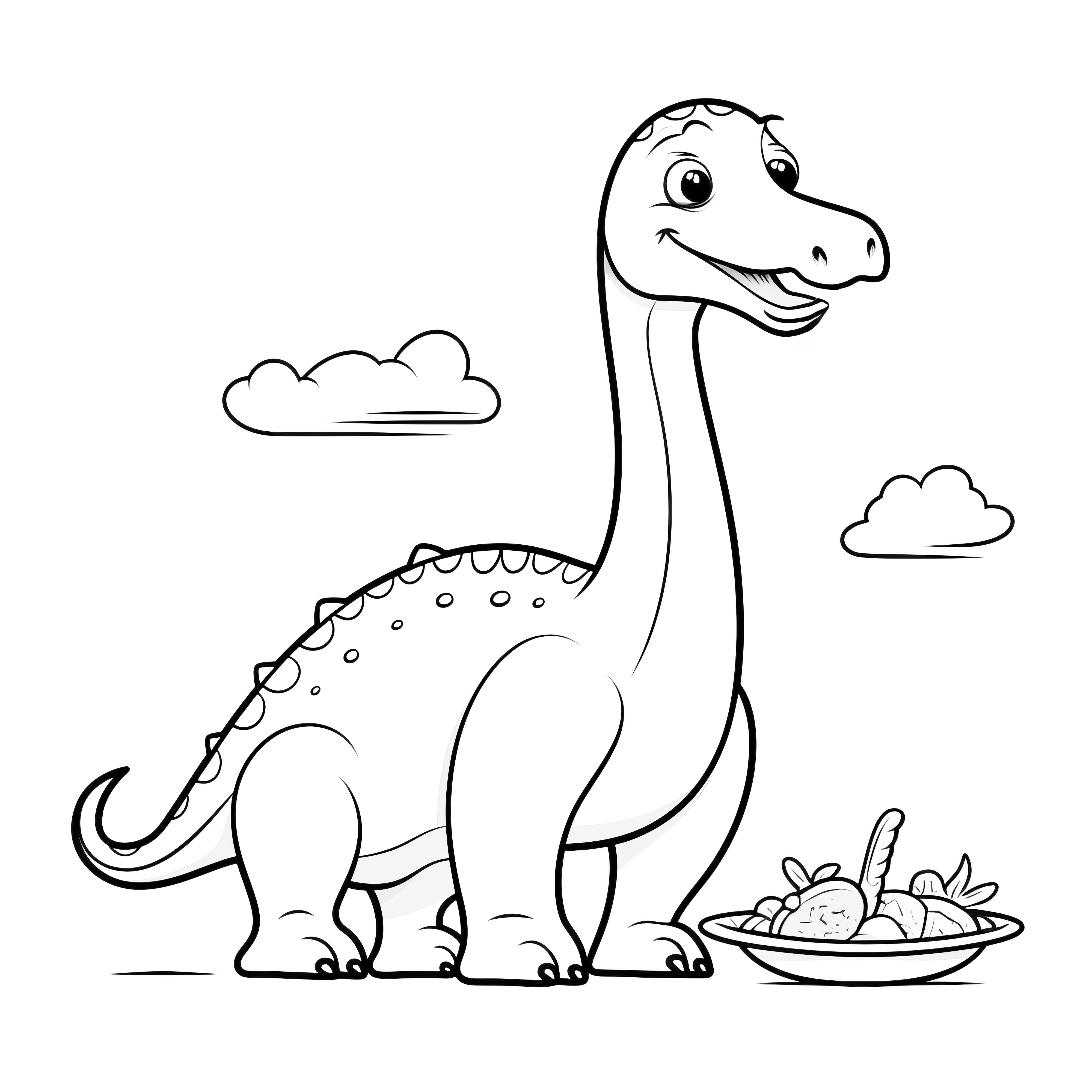 Dinosauři při jídle s mraky v pozadí