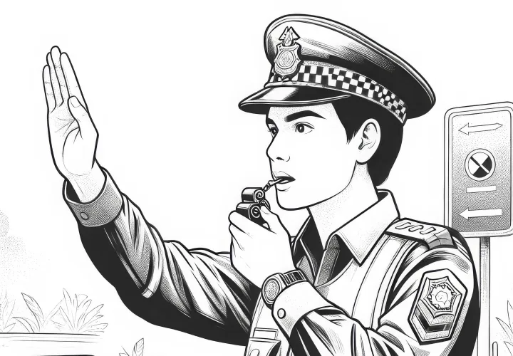 警察官が交通を整理 – 無料の詳細な塗り絵