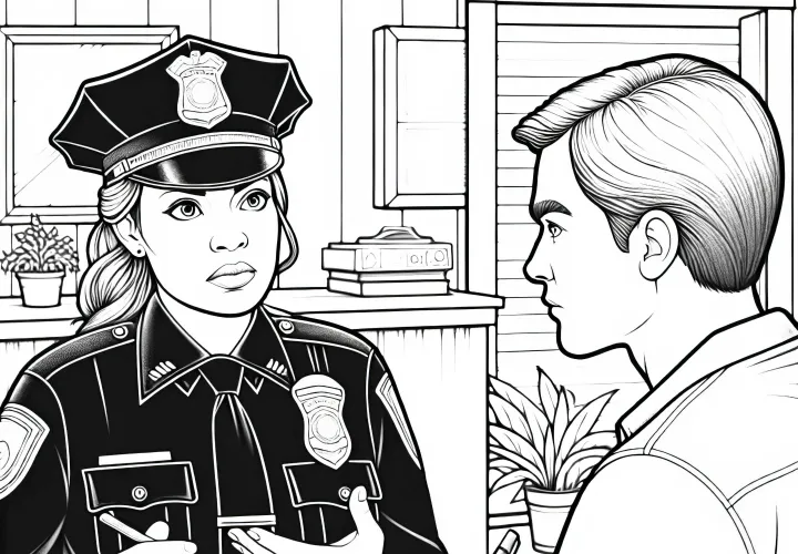 警察官が証人の証言を録取 - 詳細な塗り絵無料