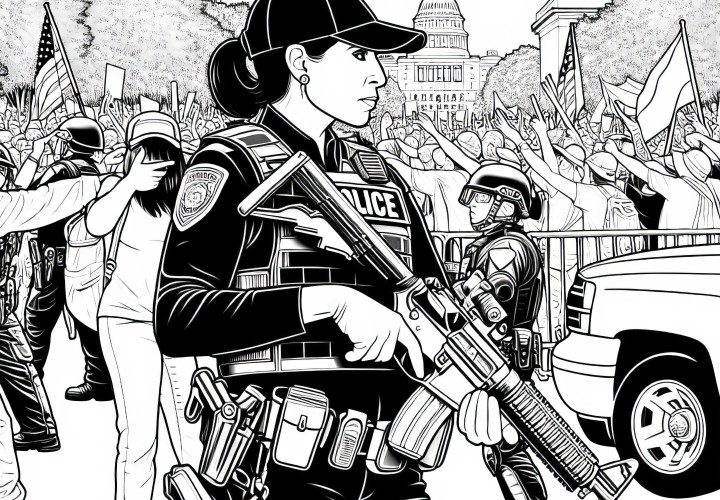 Polizistin bei Demonstration als detaillierte Malvorlage zum Gratis-Download Polizistin bei Demonstration als detaillierte Malvorlage zum Gratis-Download