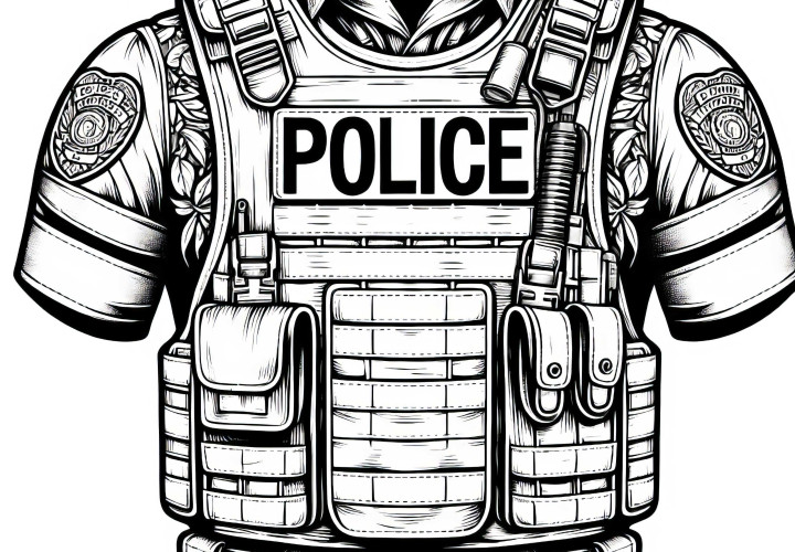 Detailliertes Ausmalbild einer Polizei-Schutzweste kostenlos herunterladen Detailliertes Ausmalbild einer Polizei-Schutzweste kostenlos herunterladen
