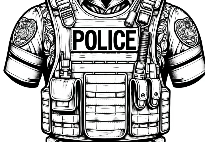 警察用防弾チョッキの詳細な塗り絵を無料でダウンロードする