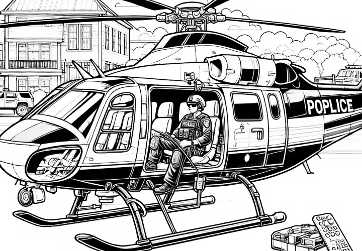 警察ヘリコプターの塗り絵 - 詳細で無料
