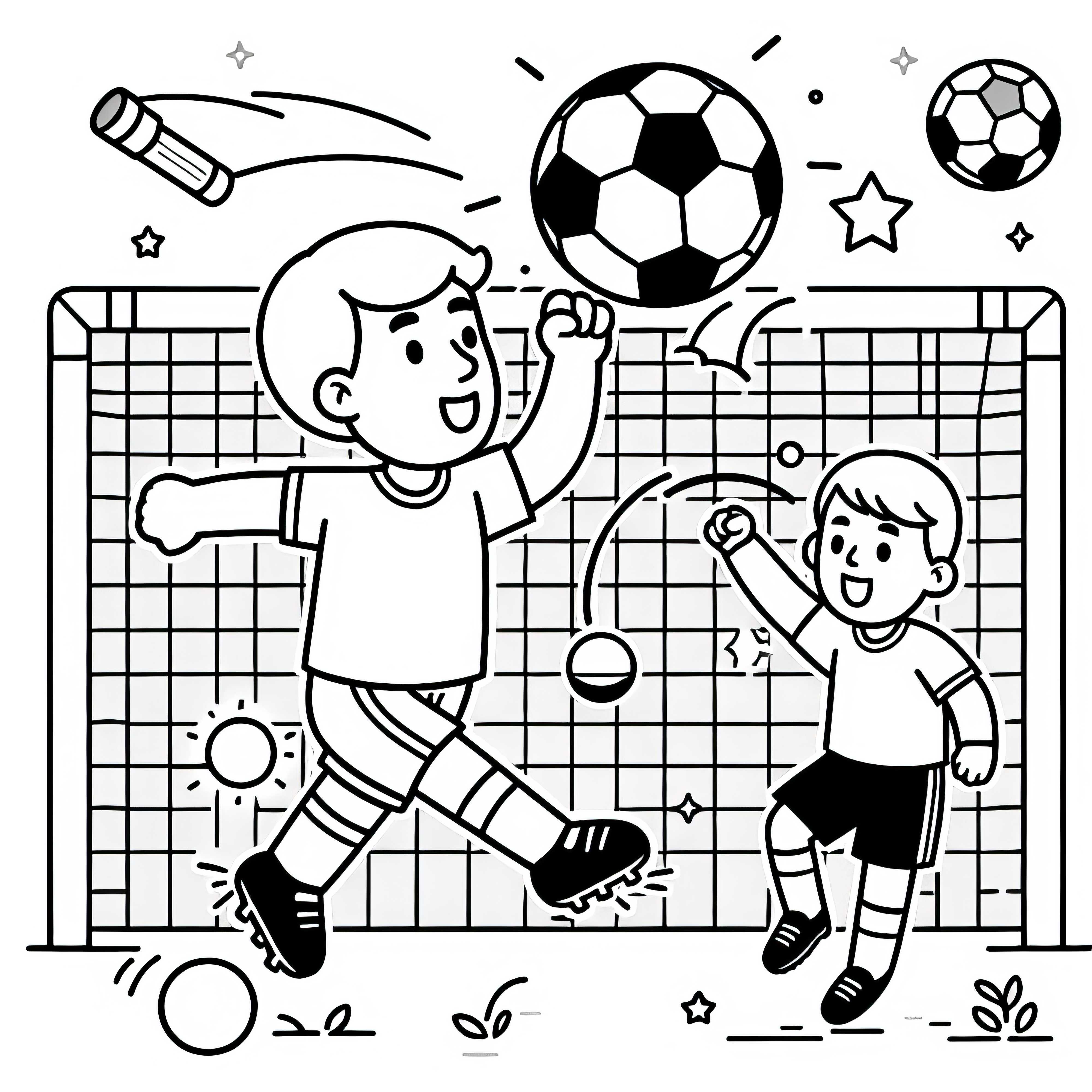 Ausmalbild eines Fußballspielers am Fußballtor – Einfach und Gratis