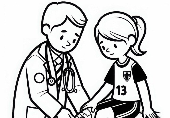 Fußballspielerin behandelt eine Verletzung – kostenlose Malvorlage Fußballspielerin behandelt eine Verletzung – kostenlose Malvorlage
