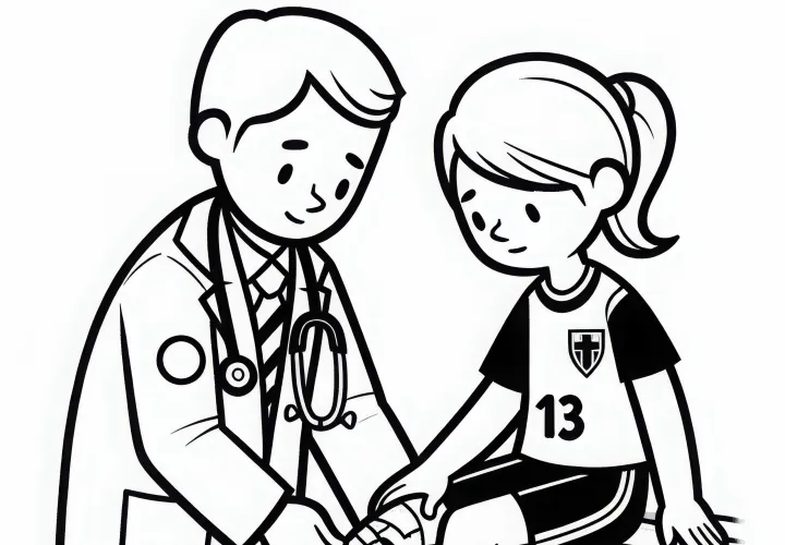 Fußballspielerin behandelt eine Verletzung – kostenlose Malvorlage