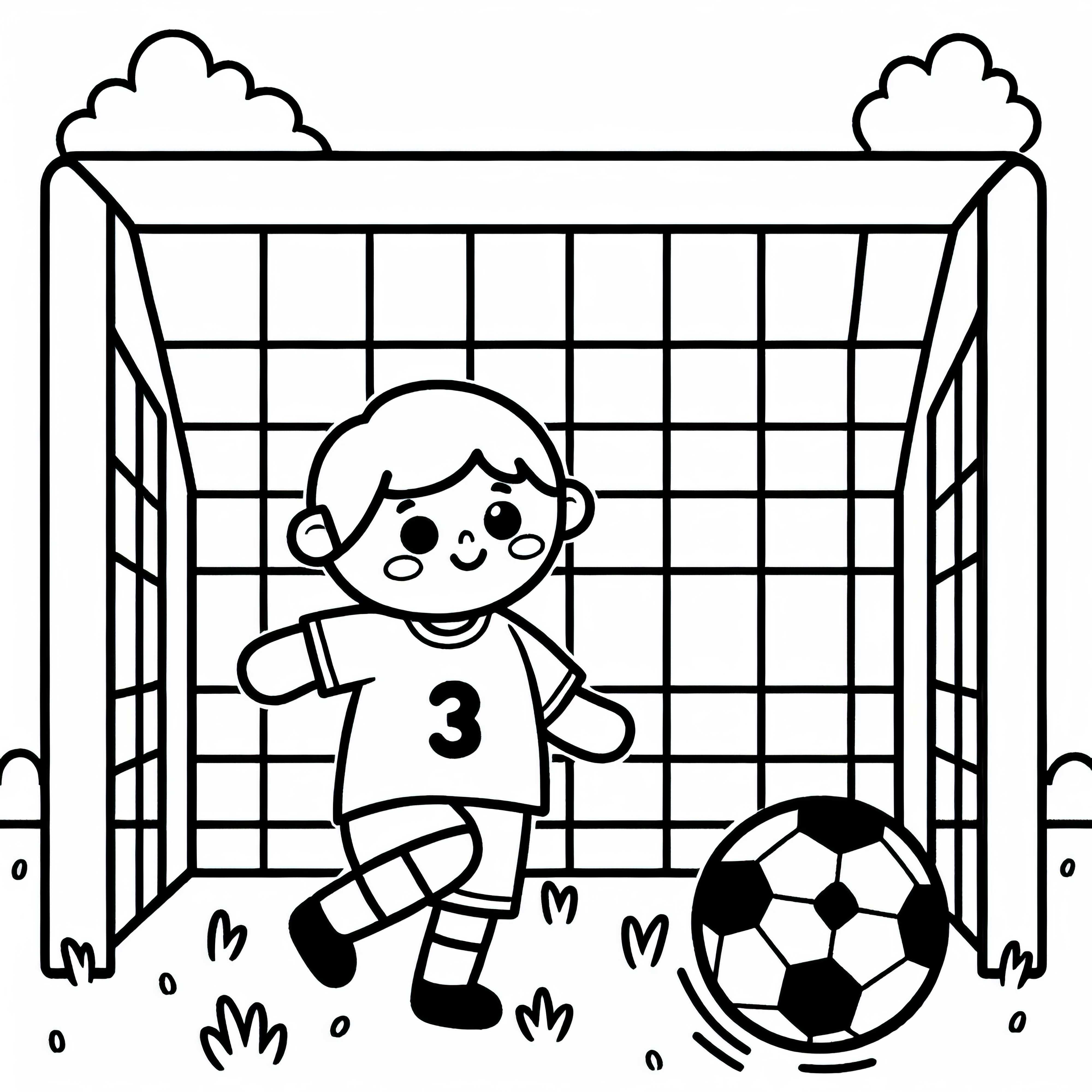 Värvitav pilt värava ja jalgpalluri – Tasuta lihtne joonistus Värvimise jaoks värav ja jalgpallur - Tasuta värvimisleht