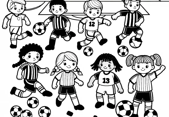 Ausmalbild eines Fußballfeldes mit Fußballspielern – Kostenlos herunterladen