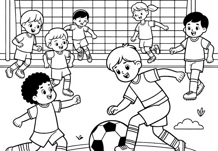 Fußballplatz mit Fußballspielern – Malvorlage einfach gratis Fußballplatz mit Fußballspielern – Malvorlage einfach gratis