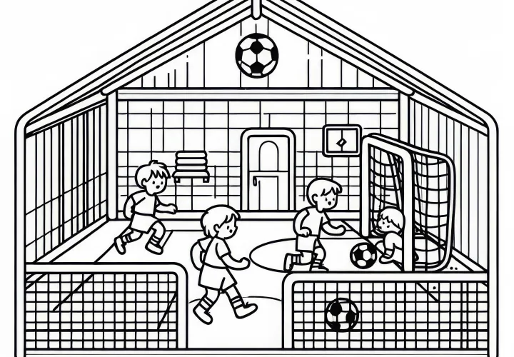 Fußballspiel in der Halle Malvorlage einfach gratis