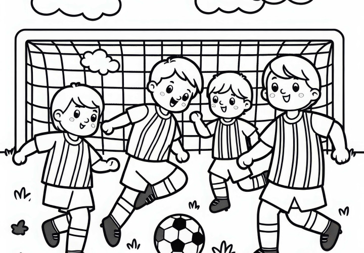 Fußballspiel mit Fußballspielern – Ausmalbild einfach und gratis Fußballspiel mit Fußballspielern – Ausmalbild einfach und gratis