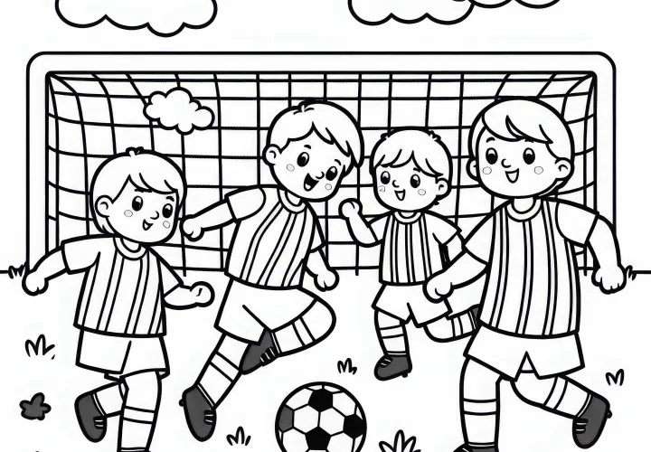 Fußballspiel mit Fußballspielern – Ausmalbild einfach und gratis