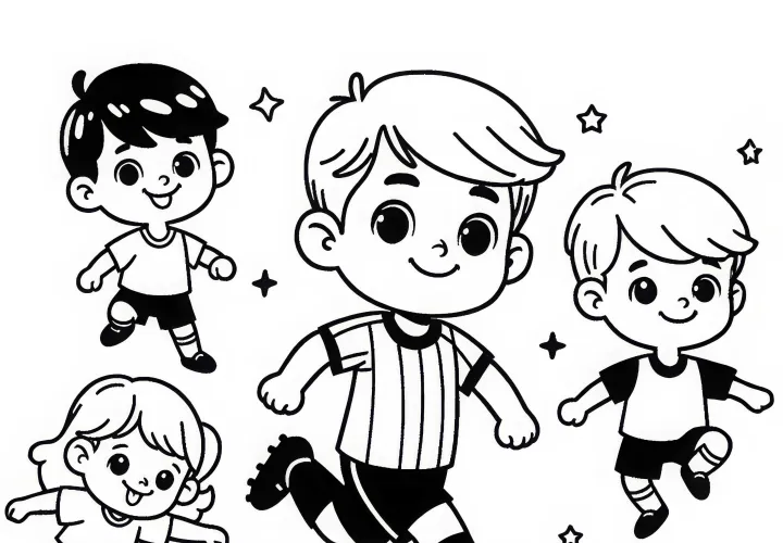 Kinder beim Fußballspiel – Malvorlage Einfach Gratis