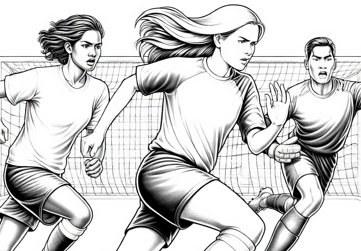 Fussballspieler beim Spiel - Malvorlage in detailreicher Qualität Fussballspieler beim Spiel - Malvorlage in detailreicher Qualität