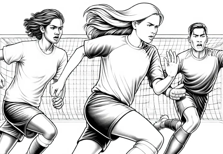 Fussballspieler beim Spiel - Malvorlage in detailreicher Qualität