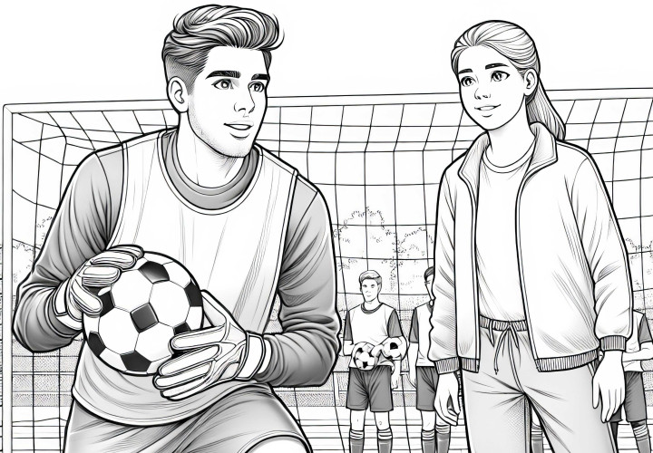 Antrenmanda antrenörü ile futbolcu çizimi – Ayrıntılı ve Ücretsiz Antrenmanda antrenör ile birlikte bir futbolcunun boyama sayfası - Ayrıntılı ve Ücretsiz