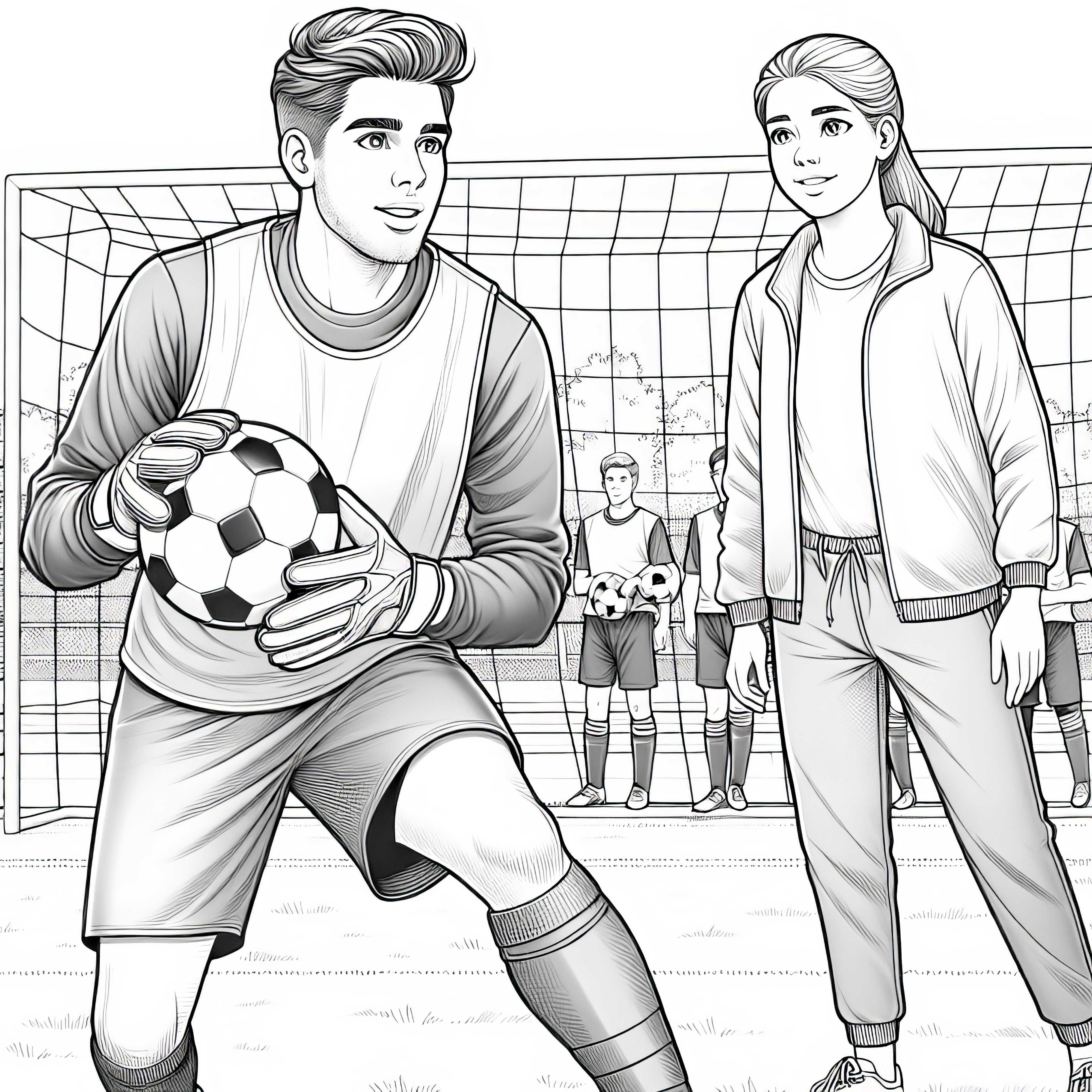 Antrenmanda antrenörle birlikte bir futbolcu resmi - Ayrıntılı ve ücretsiz Antrenman yapan bir futbolcunun koyu detaylarla dolu bir boyama sayfası – Ücretsiz