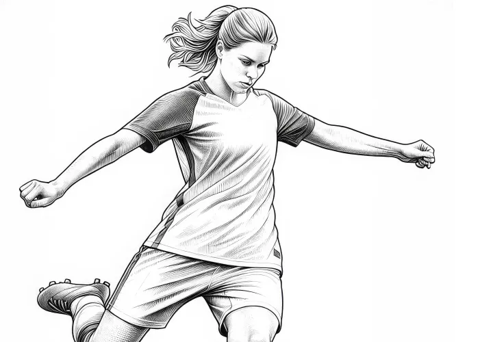 Fußballspielerin bei Elfmeter – Malvorlage in Detailreich und Kostenlos