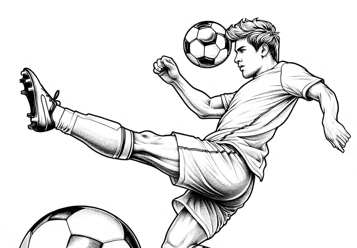 Fussballspieler bei Kopfball Malvorlage – Detailreich und Gratis
