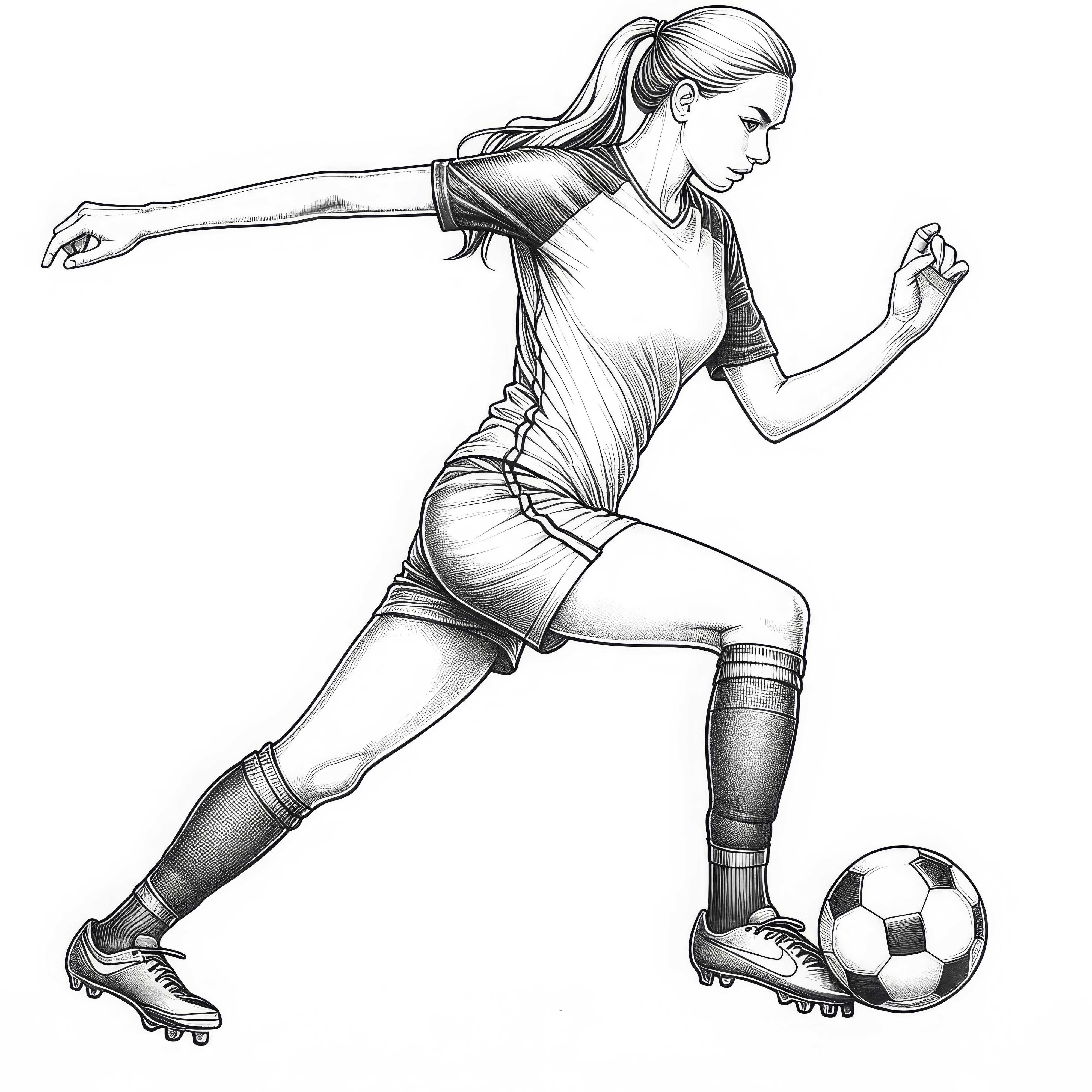 Fußballspielerin beim Aufwärmen vor dem Spiel – Malvorlage detailreich kostenlos