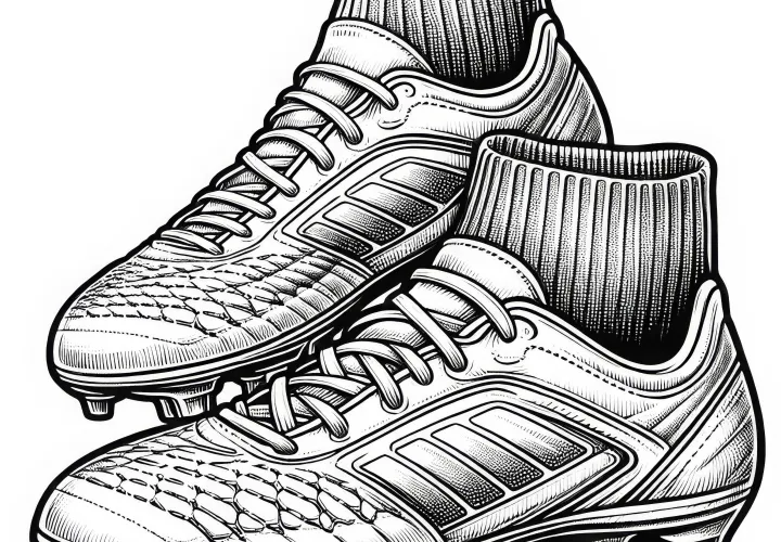 Ausmalbild von detailreichen Fußballschuhen mit Stollen kostenlos herunterladen