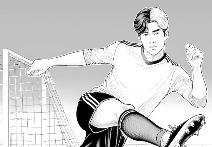 Futbolcu ile futbol - Ücretsiz boyama kitabı Futbolcu ile futbol - Ücretsiz boyama sayfası