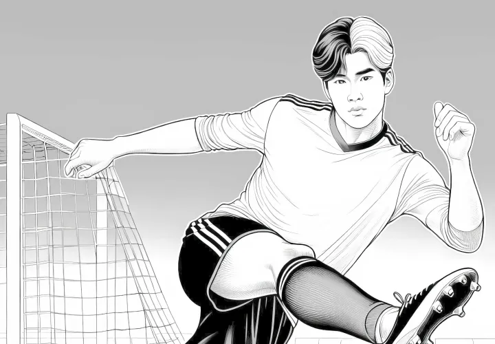 Fußball mit Fußballspieler - Ausmalbild kostenlos