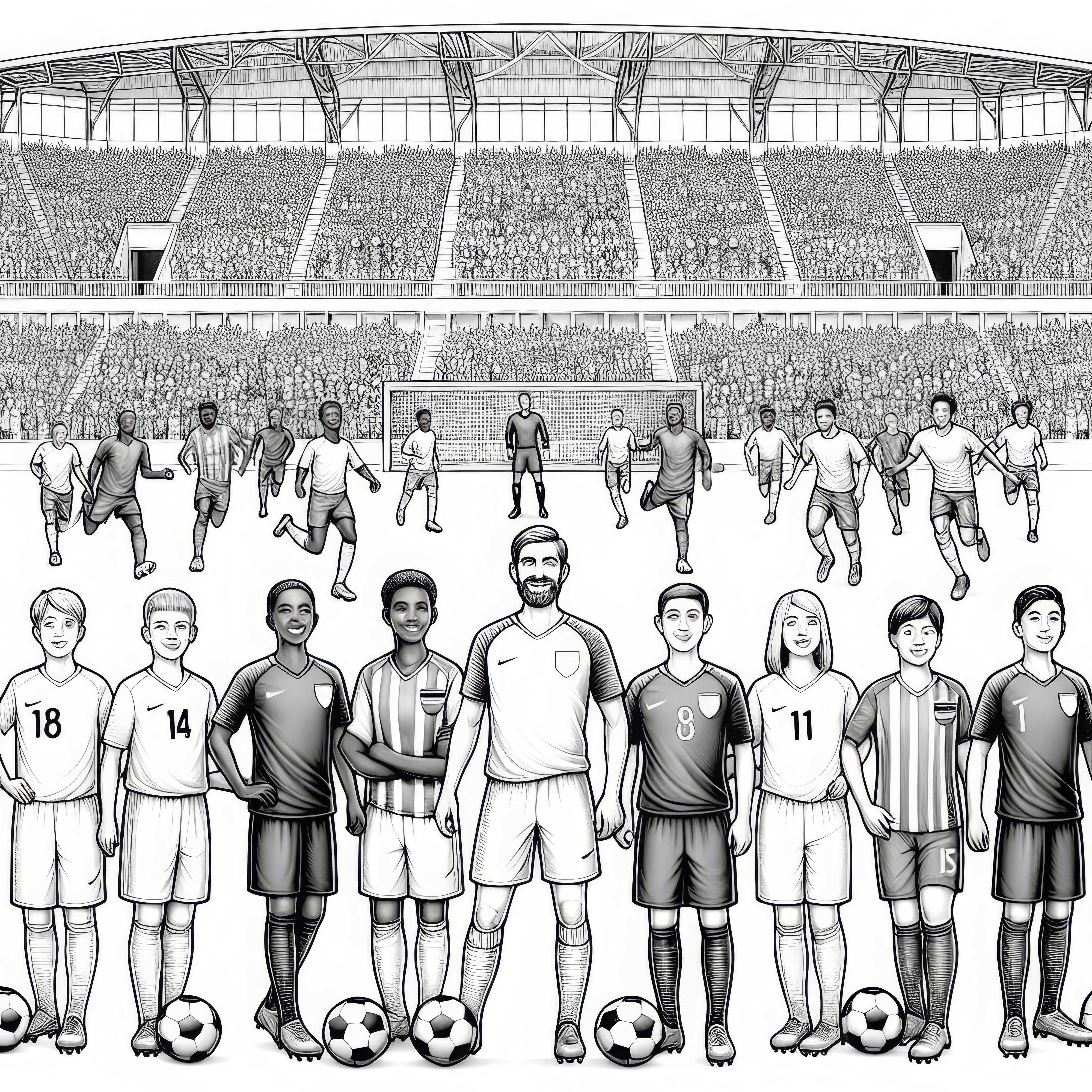 Futbol stadyumu ve futbolcular – Detaylı ve ücretsiz boyama sayfası Futbol stadyumu ve futbol oyuncuları - Detaylı ve ücretsiz boyama sayfası