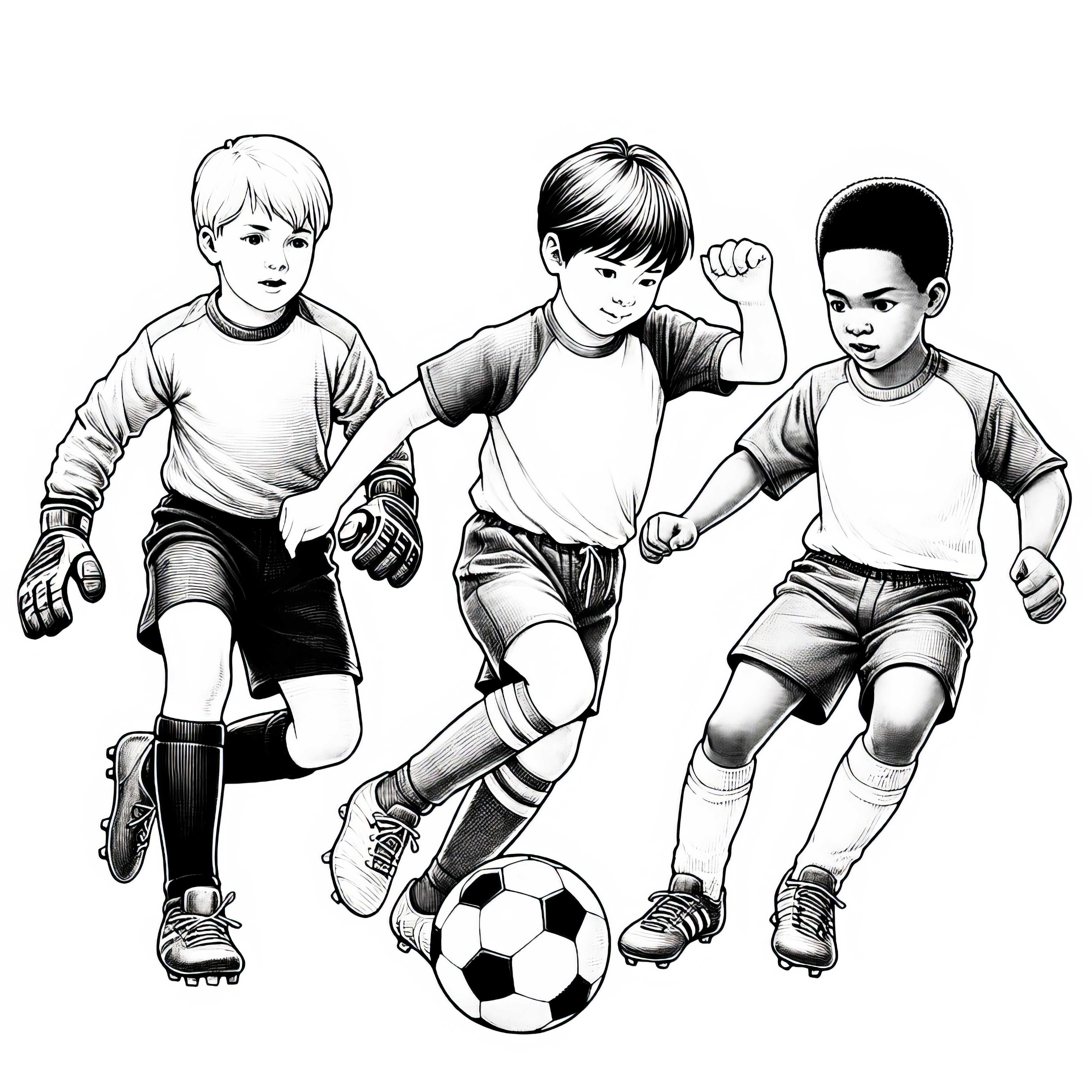 Futbol maçında çocuklar - Ayrıntılı bir şekilde hazırlanmış boyama sayfası Futbol maçı yapan çocuklar - Detaylı bir şekilde hazırlanmış boyama şablonu