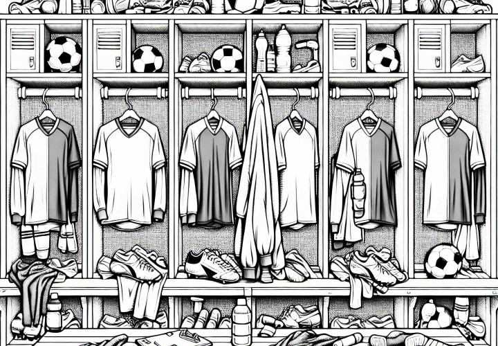 Futbolcuların soyunma odası - Detaylı boyama sayfası Ücretsiz Futbolcuların Soyunma Odası - Detaylı Ücretsiz Boyama Sayfası
