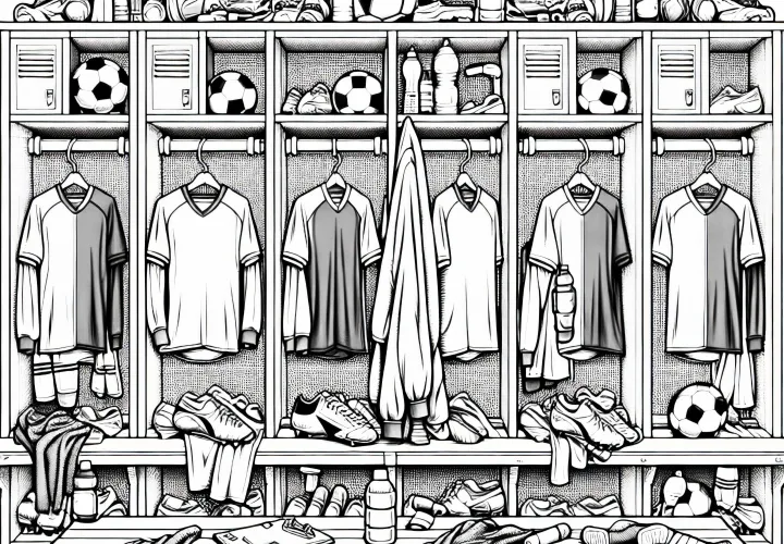 Umkleidekabine von Fußballern - Malvorlage Detailreich Kostenlos