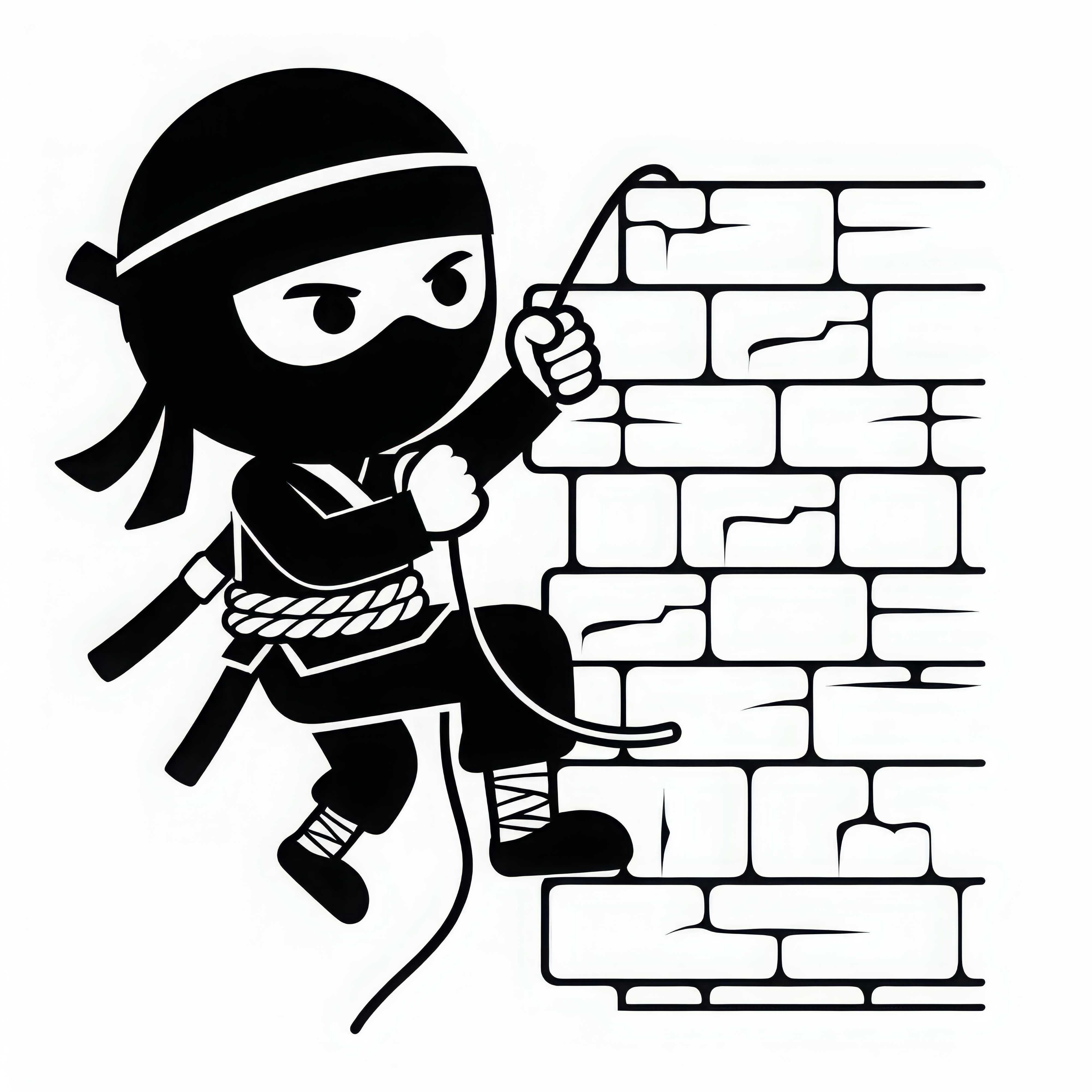 Ninja klettert Wand hoch mit Seil – Ausmalbild einfach gratis