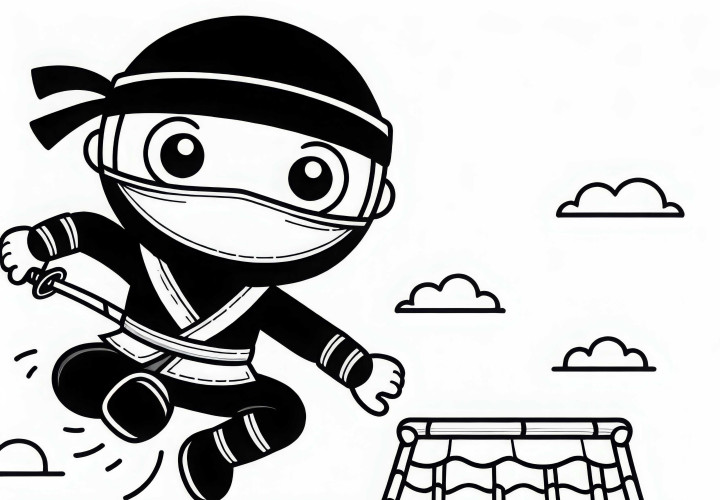 Ninja salta sobre o telhado - Desenho para colorir fácil gratuito Ninja salta sobre o telhado - Desenho para colorir fácil e grátis